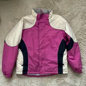 LL Bean Pink, White, and Charcoal Thinsulate Winter Coat